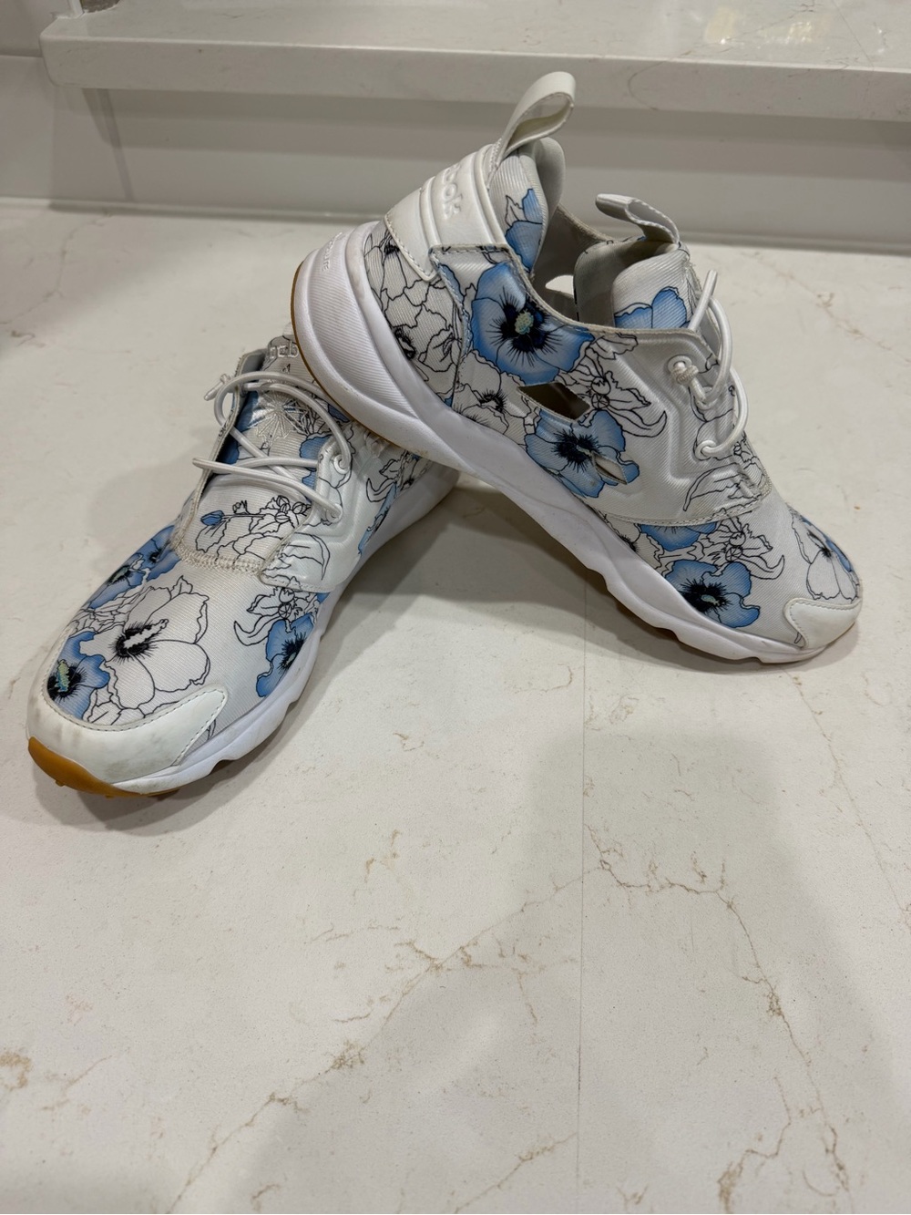 Reebok Women's White Sneakers with Blue Floral Print